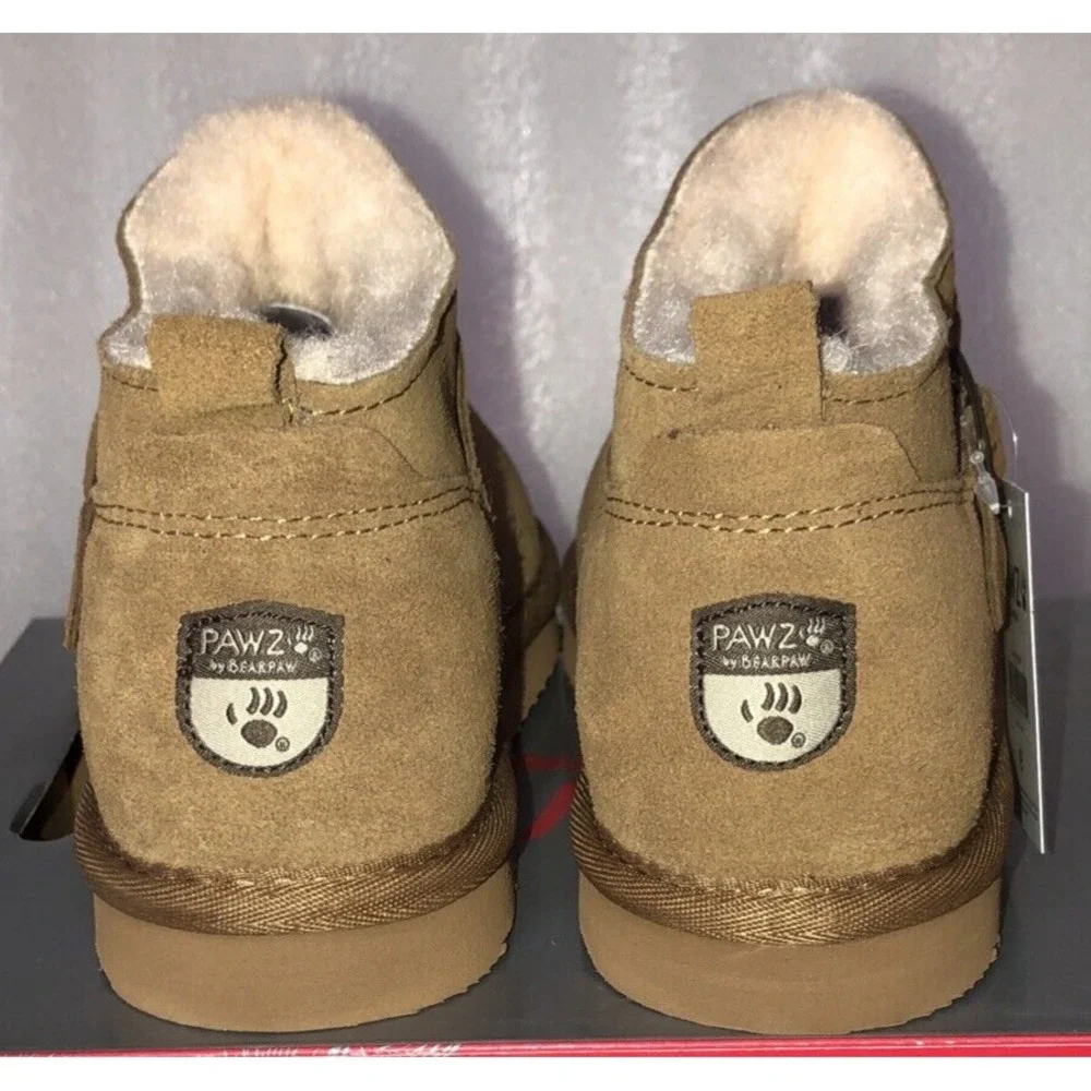 Pawz Bearpaw Amy Ankle Boots Youth Girls Size 10 Brown Genuine Suede Wool Lining